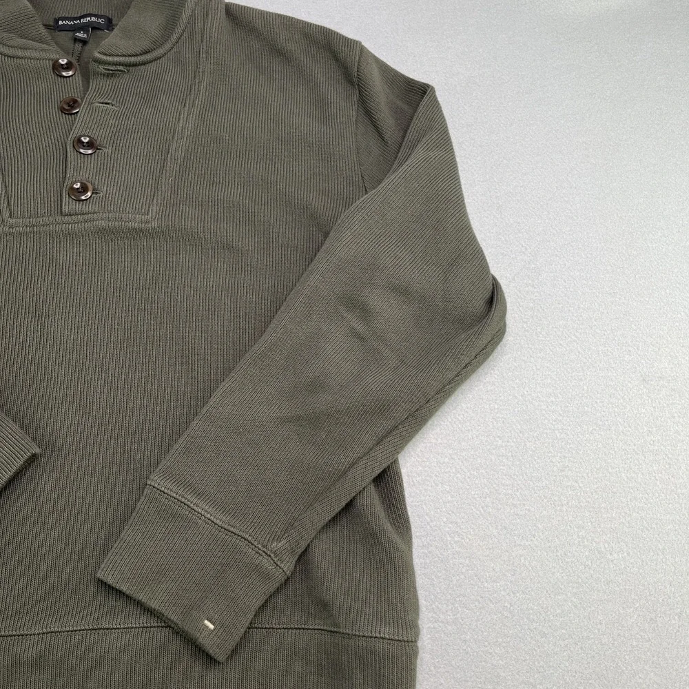 Banana Republic Sweater Pullover Earth Green 100% Cotton Men's Large 1/4 Button